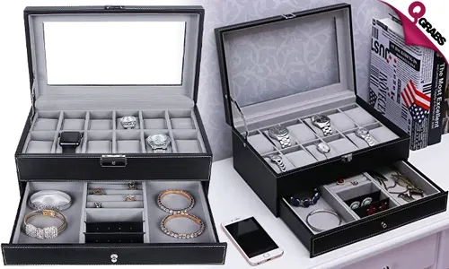 12-Piece Watch & Jewelry Organizer - with Lock & Key!